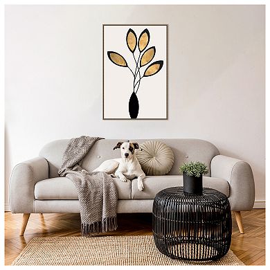 Five Black And Gold Flowers By Kubistika Framed Canvas Wall Art Print