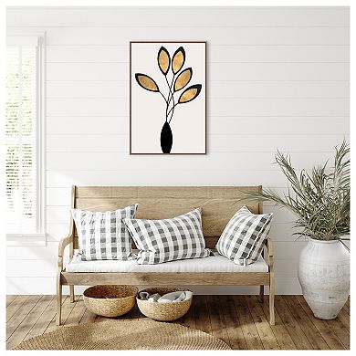 Five Black And Gold Flowers By Kubistika Framed Canvas Wall Art Print