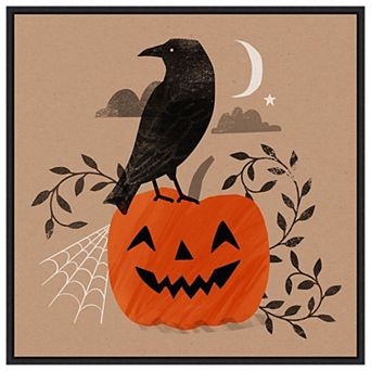 Halloween Crow Graphic Ii By Victoria Barnes Framed Canvas Wall Art Print