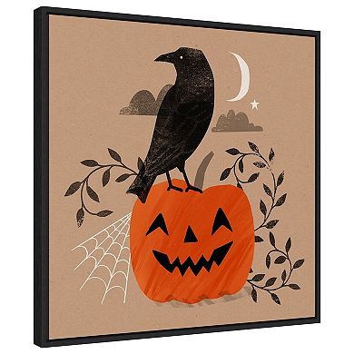 Halloween Crow Graphic Ii By Victoria Barnes Framed Canvas Wall Art Print