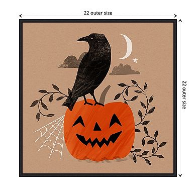 Halloween Crow Graphic Ii By Victoria Barnes Framed Canvas Wall Art Print