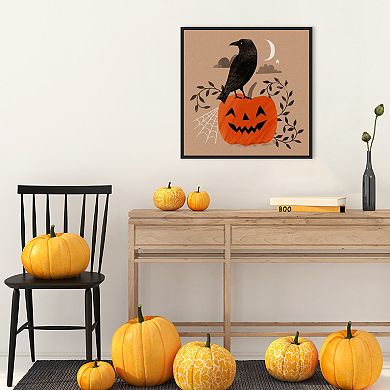 Halloween Crow Graphic Ii By Victoria Barnes Framed Canvas Wall Art Print
