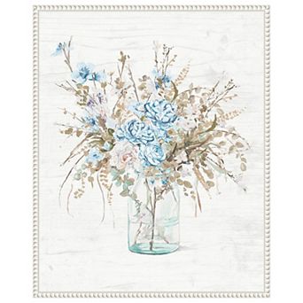 Blue Flowers In Glass Vase By Patricia Pinto Framed Canvas Wall Art Print