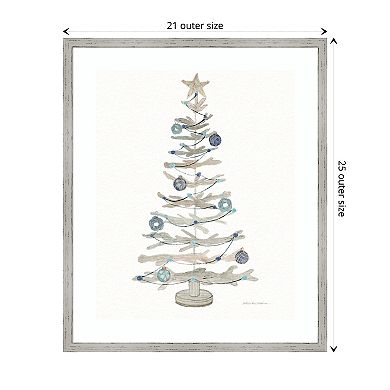 Decorative Coastal Holiday Tree Ii By Kathleen Parr Mckenna Wood Framed Wall Art Print
