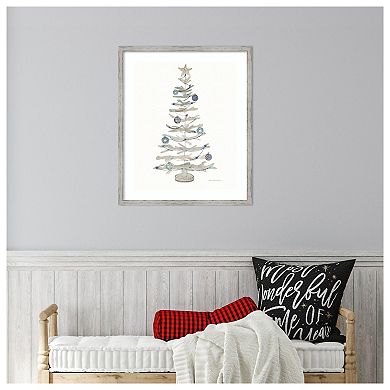 Decorative Coastal Holiday Tree Ii By Kathleen Parr Mckenna Wood Framed Wall Art Print