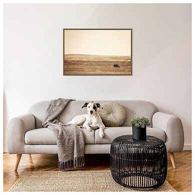 Badlands Bison Sepia By Nathan Larson Framed Canvas Wall Art Print