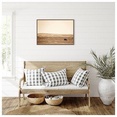 Badlands Bison Sepia By Nathan Larson Framed Canvas Wall Art Print