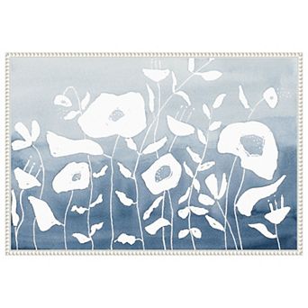 Blue And White Floral Garden By Krinlox Framed Canvas Wall Art Print