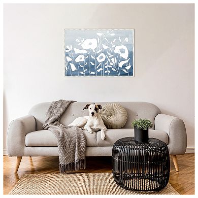 Blue And White Floral Garden By Krinlox Framed Canvas Wall Art Print