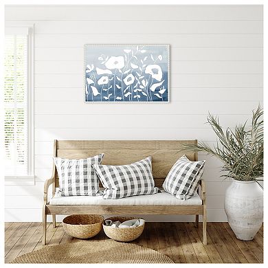 Blue And White Floral Garden By Krinlox Framed Canvas Wall Art Print