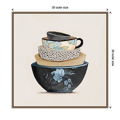 A Stack Of Blue Bowls By Patricia Pinto Framed Canvas Wall Art Print