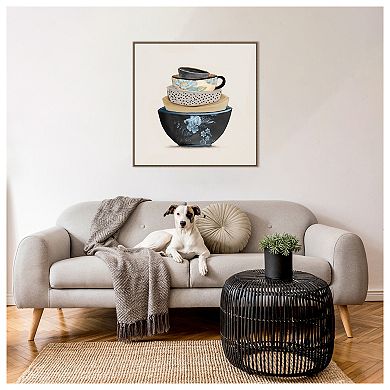A Stack Of Blue Bowls By Patricia Pinto Framed Canvas Wall Art Print