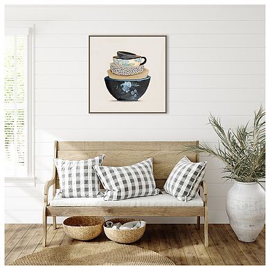 A Stack Of Blue Bowls By Patricia Pinto Framed Canvas Wall Art Print