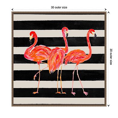 Flamingo Trio On Stripes By Julie Derice Framed Canvas Wall Art Print