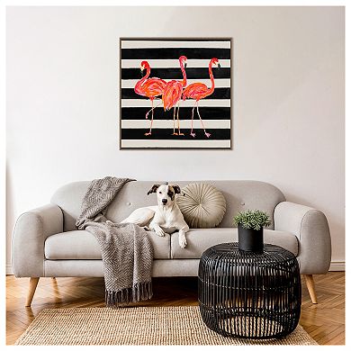 Flamingo Trio On Stripes By Julie Derice Framed Canvas Wall Art Print