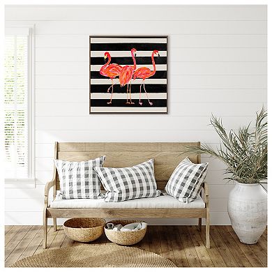 Flamingo Trio On Stripes By Julie Derice Framed Canvas Wall Art Print