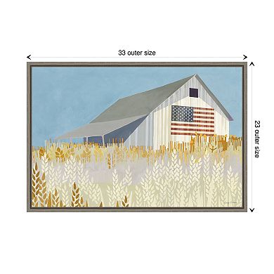 Wheat Fields Barn With American Flag By Avery Tillmon Framed Canvas Wall Art Print