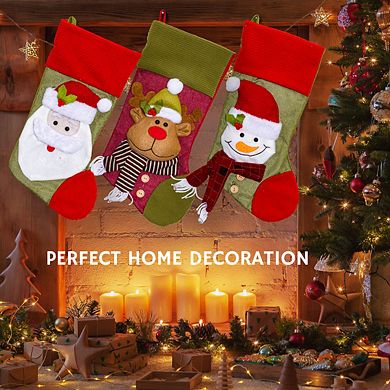Lexi Home 17.5" Inch 3-Pack Jute Holiday Stockings with 3D Christmas Characters