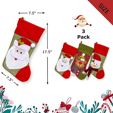 Lexi Home 17.5" Inch 3-Pack Jute Holiday Stockings with 3D Christmas Characters