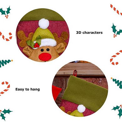 Lexi Home 17.5" Inch 3-Pack Jute Holiday Stockings with 3D Christmas Characters