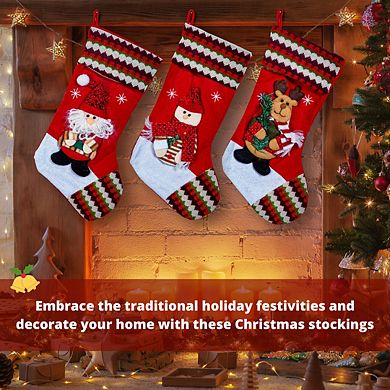 Lexi Home 18.5" Inch 3-Pack Fairle Isle Holiday Stockings with 3D Christmas Characters