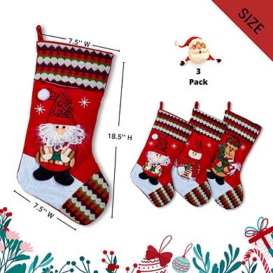Lexi Home 18.5" Inch 3-Pack Fairle Isle Holiday Stockings with 3D Christmas Characters