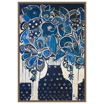 Indigo Floral Abstract By Gabriela Avila Framed Canvas Wall Art Print