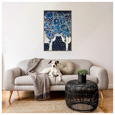 Indigo Floral Abstract By Gabriela Avila Framed Canvas Wall Art Print