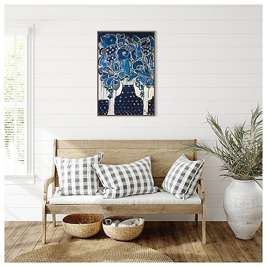 Indigo Floral Abstract By Gabriela Avila Framed Canvas Wall Art Print