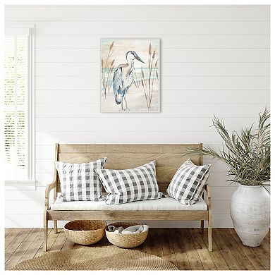 Heron By Beach Grass I By Elizabeth Medley Framed Canvas Wall Art Print