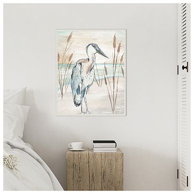 Heron By Beach Grass I By Elizabeth Medley Framed Canvas Wall Art Print