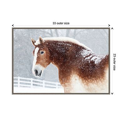 Snowy Draft Horse By Sue Schlabach Framed Canvas Wall Art Print