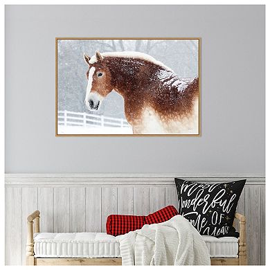 Snowy Draft Horse By Sue Schlabach Framed Canvas Wall Art Print