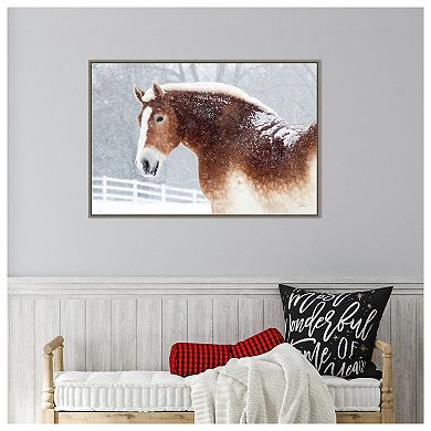 Snowy Draft Horse By Sue Schlabach Framed Canvas Wall Art Print