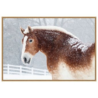 Snowy Draft Horse By Sue Schlabach Framed Canvas Wall Art Print