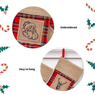 Lexi Home 17.5" Inch 3-Pack Burlap Plaid Christmas Holiday Stockings