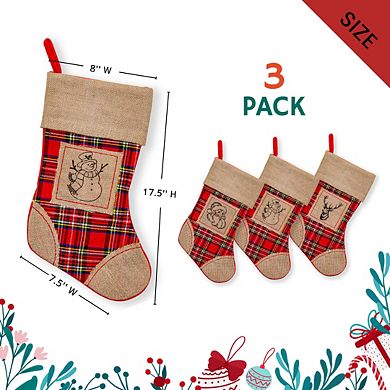 Lexi Home 17.5" Inch 3-Pack Burlap Plaid Christmas Holiday Stockings