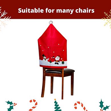 Lexi Home 4-Pack Christmas Holiday Santa and Friends Chair Covers Set
