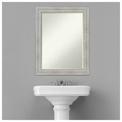 Rustic White Wash Petite Bevel Wood Bathroom Wall Mirror