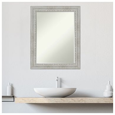 Rustic White Wash Petite Bevel Wood Bathroom Wall Mirror