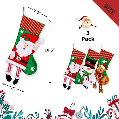 Lexi Home 18.5" Inch 3-Pack Holiday Stockings with 3D Dangling Legs Christmas Characters