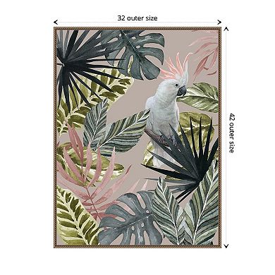 Tropical Cockatoo With Leaves By Urban Road Framed Canvas Wall Art Print