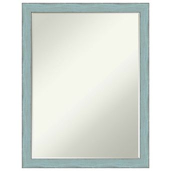Sky Blue Rustic Petite Bevel Wood Bathroom Wall Mirror