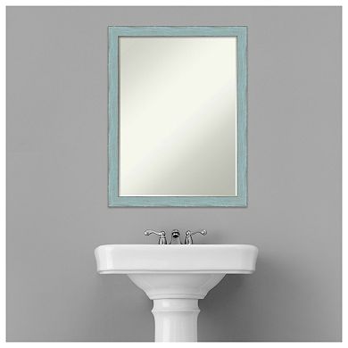Sky Blue Rustic Petite Bevel Wood Bathroom Wall Mirror