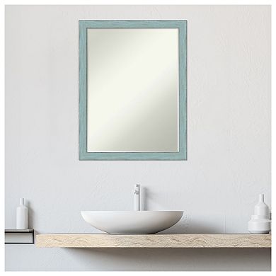Sky Blue Rustic Petite Bevel Wood Bathroom Wall Mirror