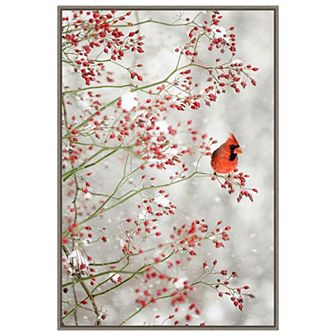 Red Cardinal And Red Berries By Carrie Ann Grippo-pike Framed Canvas Wall Art Print