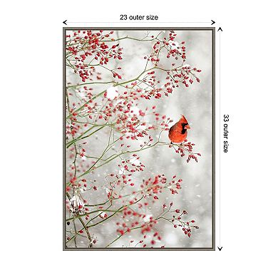 Red Cardinal And Red Berries By Carrie Ann Grippo-pike Framed Canvas Wall Art Print