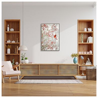 Red Cardinal And Red Berries By Carrie Ann Grippo-pike Framed Canvas Wall Art Print