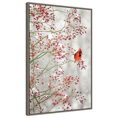 Red Cardinal And Red Berries By Carrie Ann Grippo-pike Framed Canvas Wall Art Print