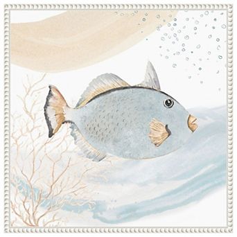 Ocean Oasis Waves Blue Fish By Patricia Pinto Framed Canvas Wall Art Print